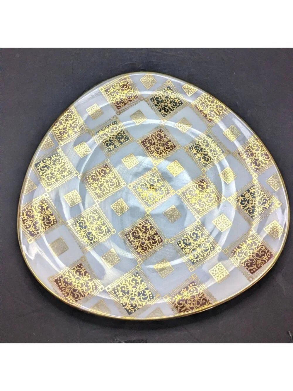 Vintage Bavaria Porcelain Guitar Pick Shaped Plate Red Green Gold Pattern 1950s
